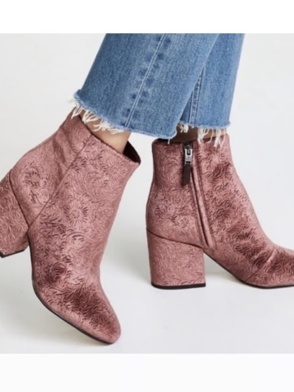 Sam Edelman Taye Women's Embossed Mauve Velvet Ankle Boots